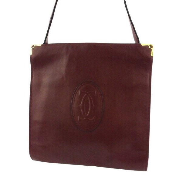 Authentic Cartier shoulder bag mast line Bordeaux leather